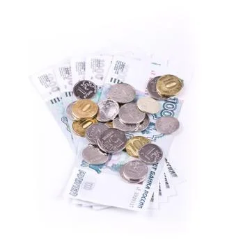 Placer coins on banknotes Stock Photos
