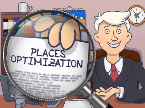 Places Optimization through Magnifying Glass. Doodle Design Stock Illustration