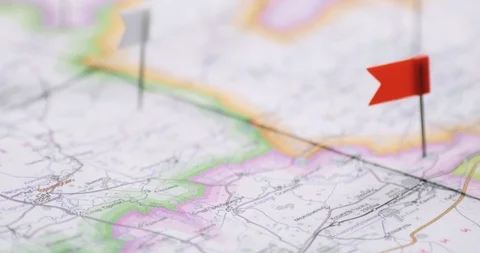 Places to visit marked on the map with flag pins. Stock Footage 107597497