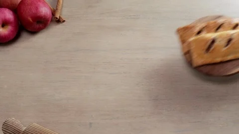 Placing apple pie on a wooden table Stock Footage 165126145
