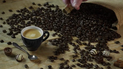 Placing Cappuccino on Rustic Wood Table Stock Footage 141533811