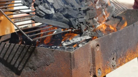 Placing Coal In A Grill For Barbecue Stock-Footage 88989020