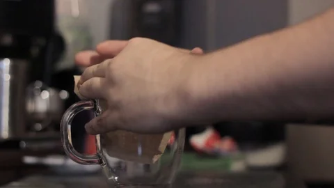 Placing Coffee Filter inside a Glass Mug Stock Footage 85991112