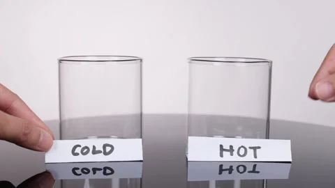 Placing Cold and Hot Labels on Empty Glasses for Science Experiment Stock Footage 319512636