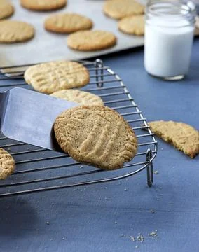 Placing a cookie on the rack. Stock Photos
