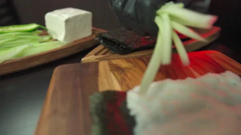 Placing cucumber for sushi Stock Footage 280367294