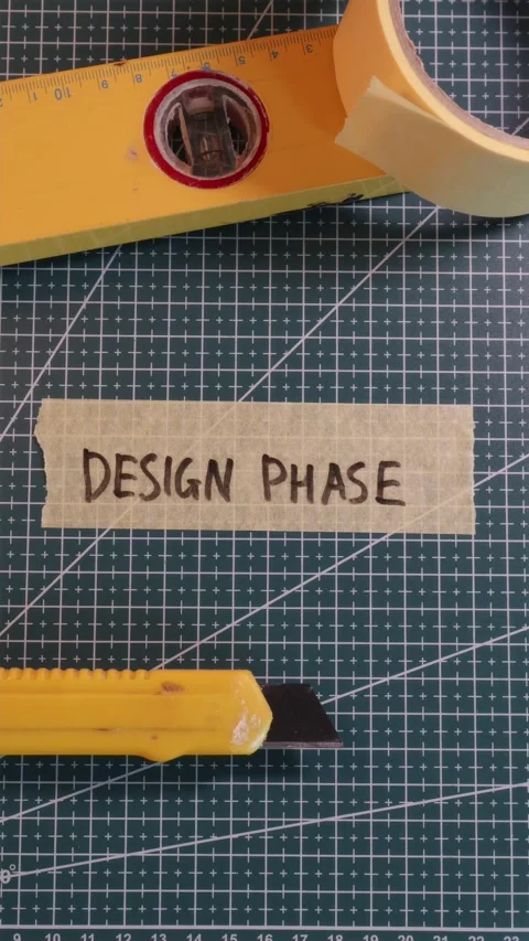 Placing DESIGN PHASE tape sticker on green mat. Stock-Footage 337816352
