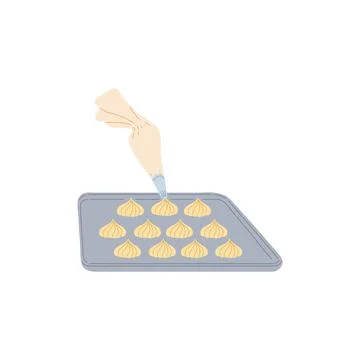 Placing the dough on baking sheet for baking, flat vector illustration isolated. イラスト素材