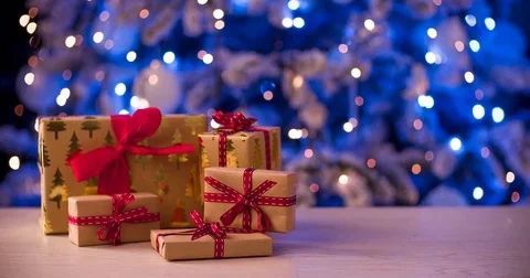 Placing a Gift and Christmas tree 스톡 동영상 83014478