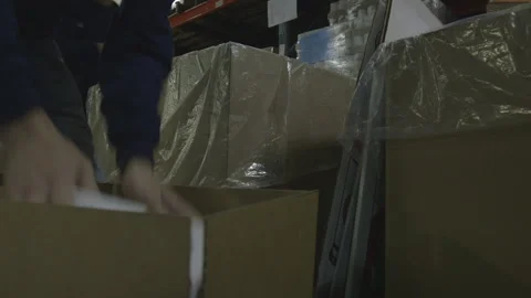 Placing Groceries into an Empty Box Stock Footage 139313431