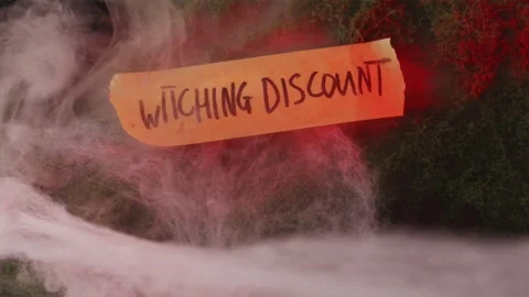 Placing handwritten Witching Sale note on foggy cobweb moss Stock-Footage 342520288