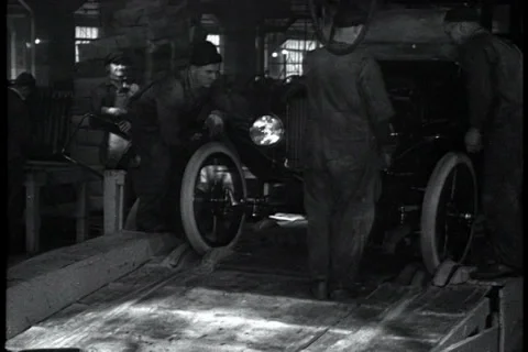 Placing Hood on Model T Ford Stock Footage 37709754
