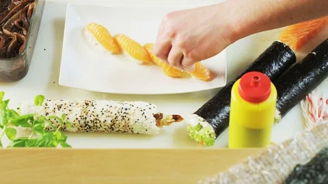 Placing Japanese Radish on a Plate Stock Footage 71072017