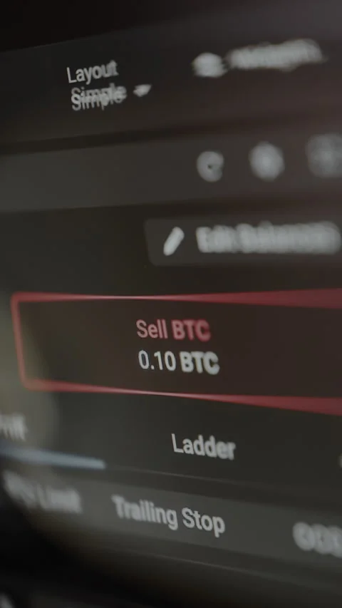 Placing an Order to Sell Bitcoin BTC, amount for the trade is 0.10 BTC, view Stock Footage 328849581