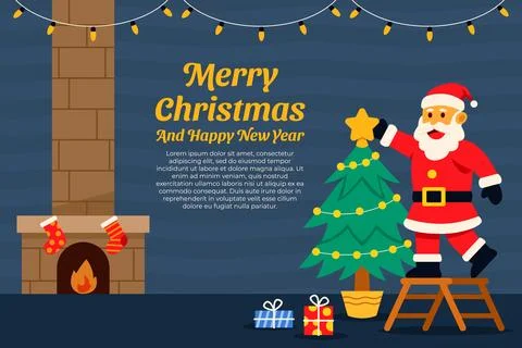Placing Up Star On Christmas Tree Illustrazione stock