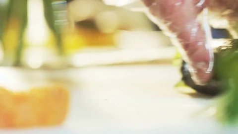 Placing Sushi Roll Seen From the Side Stock Footage 71074280