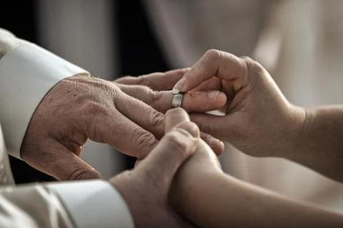 Placing the Wedding Ring Stock Photos