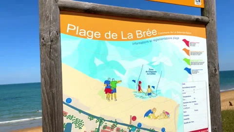 Plage de La Bree beach wooden signpost on Ile d'Oleron Stock Footage 276835368