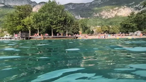 Plage de la Brune, Veyrier du Lac, Lake Annecy, France 11 August 2026 Stock Footage 342448726