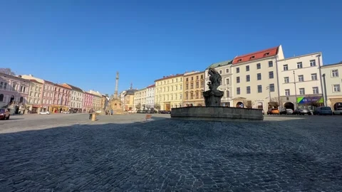 Plague column and historic square with people in Olomouc Stock Footage 263483741