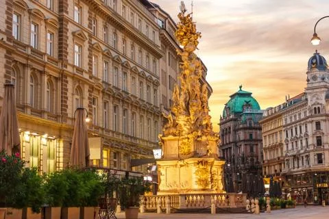 The Plague Column or Trinity Column in the Graben Street of Vienna, Austria Stock Photos