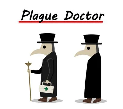 Plague doctor side view in flat, vector Stock Illustration