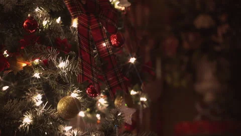 A Plaid Bow on a Christmas Tree Stock Footage 221212354