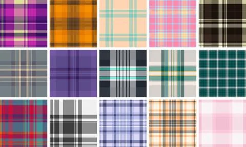 Plaid bundle capturing classic USA traditions. Vector tartan designs enhance  イラスト素材