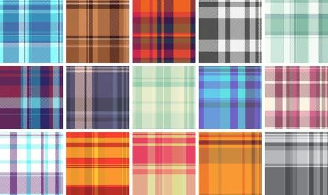 Plaid bundle for cohesive styling. Classic tartan structure supports summer.. Stock Illustration