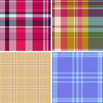 Plaid bundle for cohesive styling. Classic tartan structure supports spring-t Stock Illustration