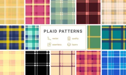 Plaid bundle for cohesive styling. Classic tartan structure supports summer.. Stock Illustration