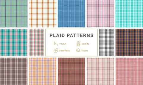 Plaid bundle for composition books. Seamless tartan patterns bring style to.. Stock Illustration