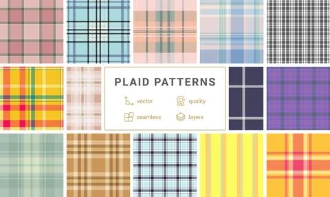 Plaid bundle created for apparel and accessory design. The pack supports co.. Stock Illustration