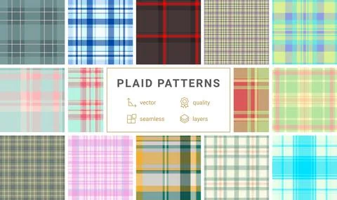 Plaid bundle created for picnic blankets, outdoor cushions, and casual wear.. Stock Illustration