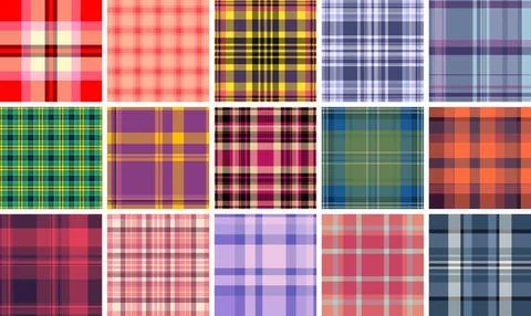 Plaid bundle for digital art backgrounds. Seamless tartan patterns create d.. Stock Illustration