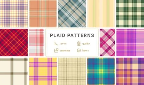 Plaid bundle featuring industrial-ready vector patterns. Ideal for fabric m.. Stock Illustration