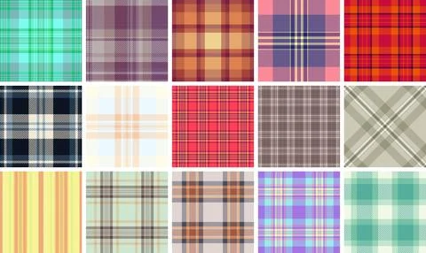 Plaid bundle featuring unique patterns for atelier and tailoring projects. .. Stock Illustration