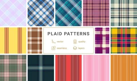 Plaid bundle for festive styling. Classic tartan structure supports cohesiv.. Stock Illustration