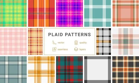 Plaid bundle for online brochures and e-books. Coordinated tartan patterns .. Stock Illustration