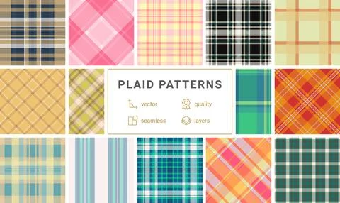 Plaid bundle for online brochures and e-books. Coordinated tartan patterns .. Stock Illustration