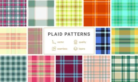 Plaid bundle optimized for print catalogs of kidswear. Coordinated tartan p.. Stock-Illustration