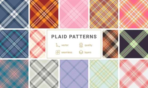 Plaid bundle for scrapbook covers. Seamless tartan textures add charm and s.. Stock Illustration