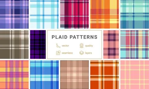 Plaid bundle for scrapbook covers. Seamless tartan textures add charm and s.. Stock Illustration