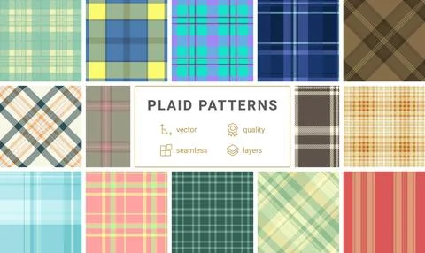 Plaid bundle for shirts and blouses. Classic tartan repeats enhance casual .. Stock Illustration
