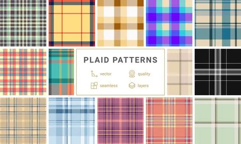 Plaid bundle for social media highlights. Coordinated tartan repeats add styl Stock Illustration