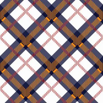 Plaid check pattern in orange, blue, red, black and white. Seamless fabric te Stock Illustration
