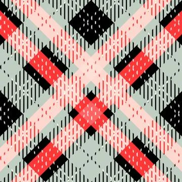 Plaid check pattern in red, black and white. Seamless fabric texture. Illustrazione stock