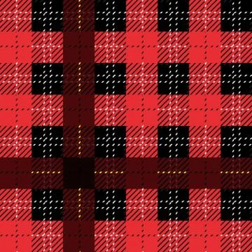 Plaid check pattern in red, black and white. Seamless fabric texture. Stock Illustration