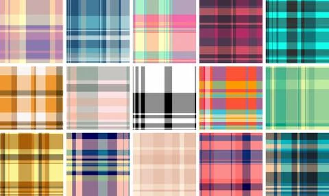 Plaid collection created for digital ads. Coordinated tartan repeats bring pr Stock Illustration