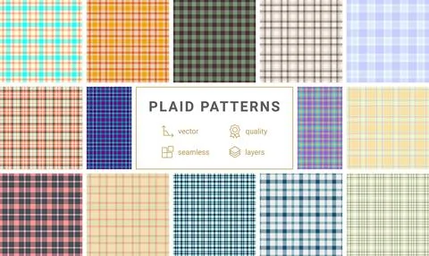 Plaid collection for writing pads. Coordinated tartan repeats bring consisten Stock Illustration